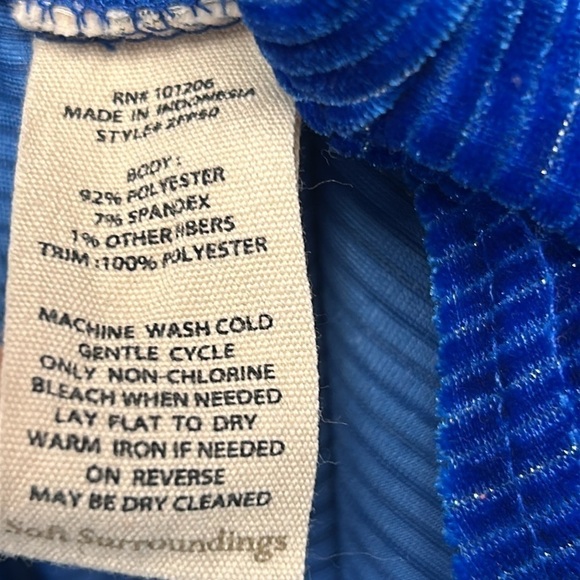 LUX SOFT SURROUNDINGS BLUE VELVET Thin Metallic Stripes Long Sleeve Shirt - Picture 7 of 11